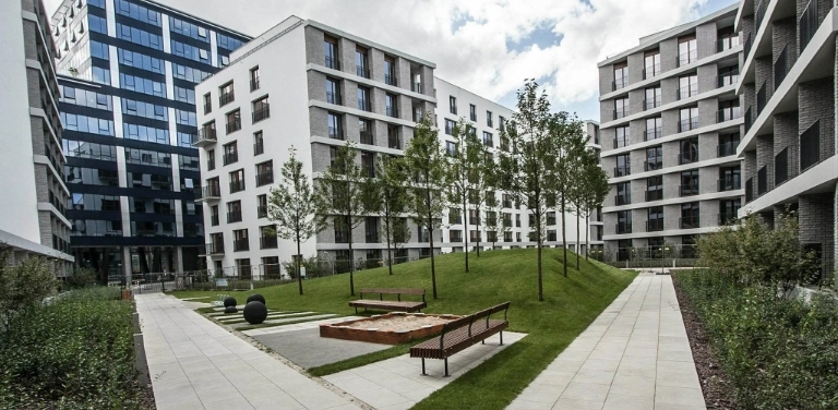 mieszkalne bloki, drzewa